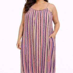 Joe Fresh 2X Striped Sundress Midi Colorful Summer Dress Spaghetti Strap